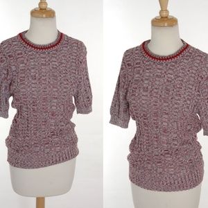 Vintage 1970s Red Space Dye Nubby Knit Top Small